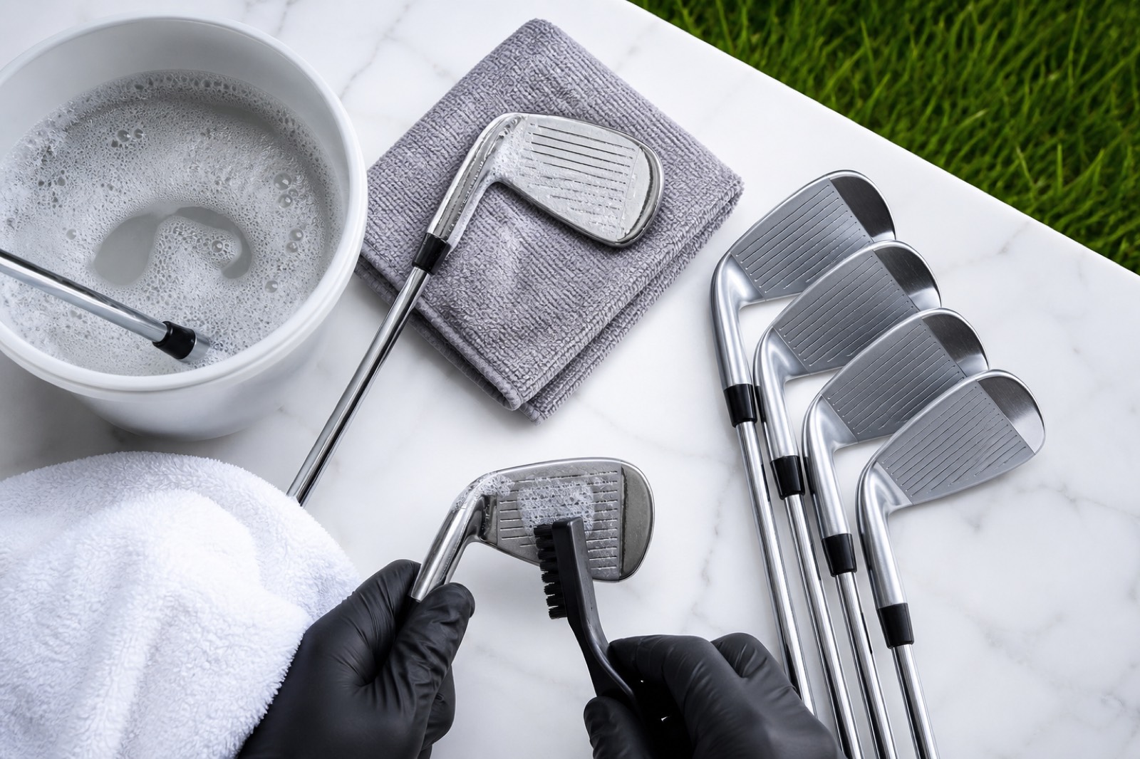 Deep cleaning golf iron heads and grooves